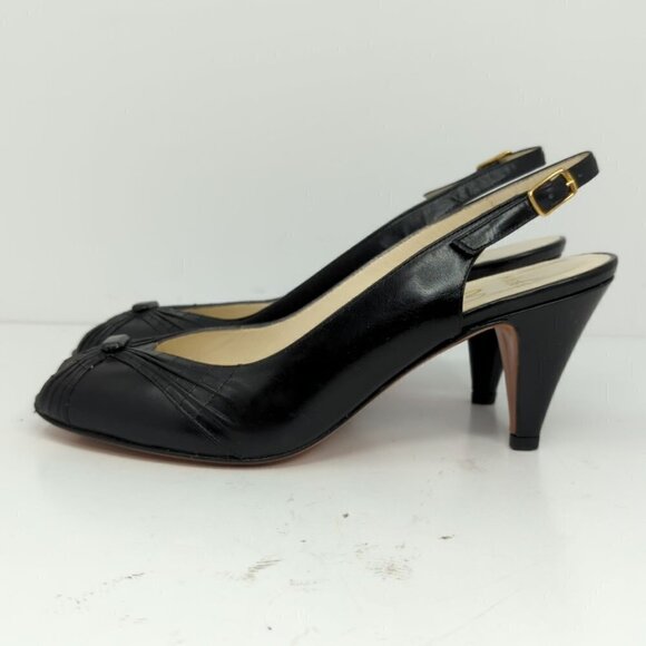 Evins Vintage "Maggie" Slingback Black Leather Pump, Women's 6 AAAA - Picture 3 of 8